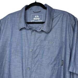 KUIU Mens XL Blue Short Sleeve Button Up Shirt Lyocell Organic Cotton Stretch